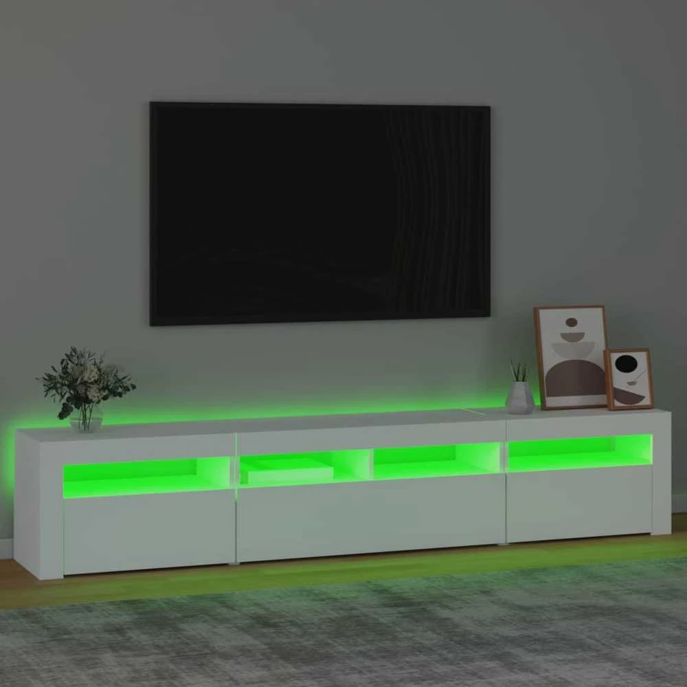 TV staliukas Televizoriaus spintelė su LED apšvietimu, balta, 210x35x40cm