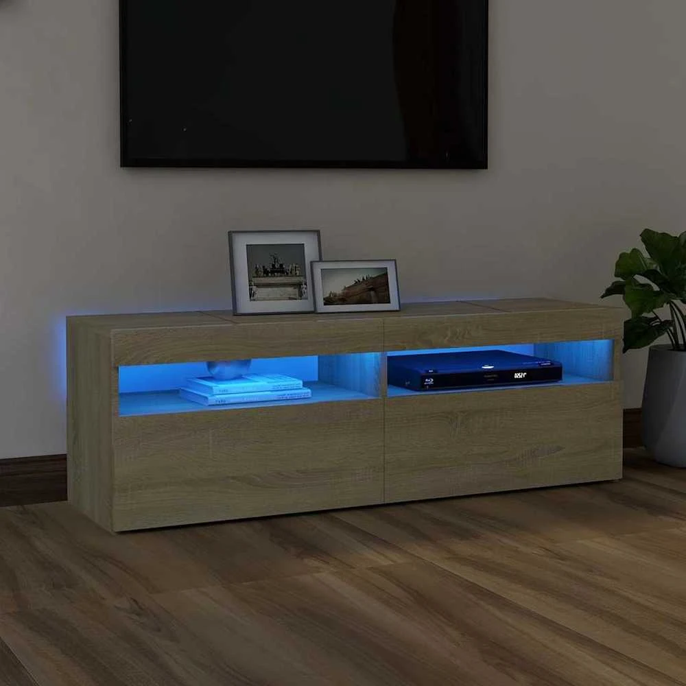 TV staliukas Televizoriaus spintelė su LED apšvietimu, ąžuolo, 120x35x40cm