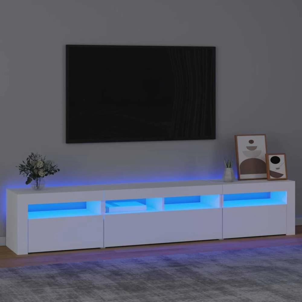 TV staliukas Televizoriaus spintelė su LED apšvietimu, balta, 210x35x40cm