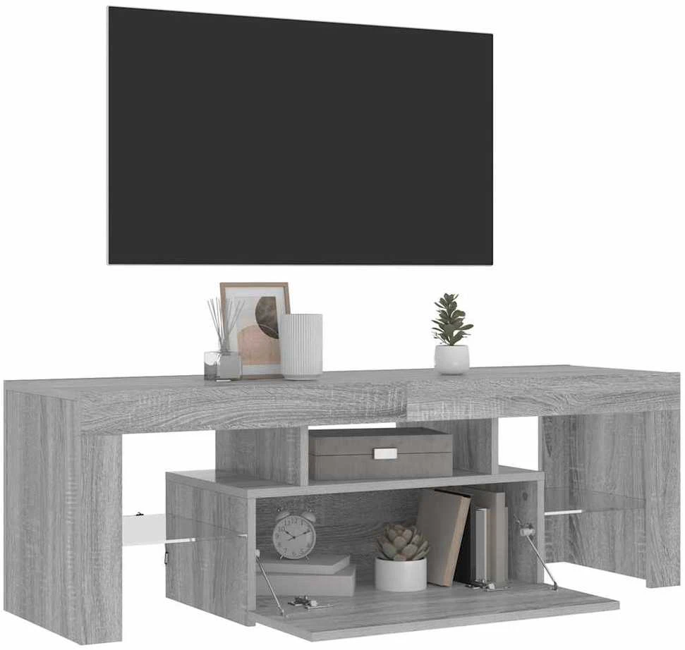 TV staliukas Televizoriaus spintelė su LED, pilka ąžuolo, 120x35x40cm