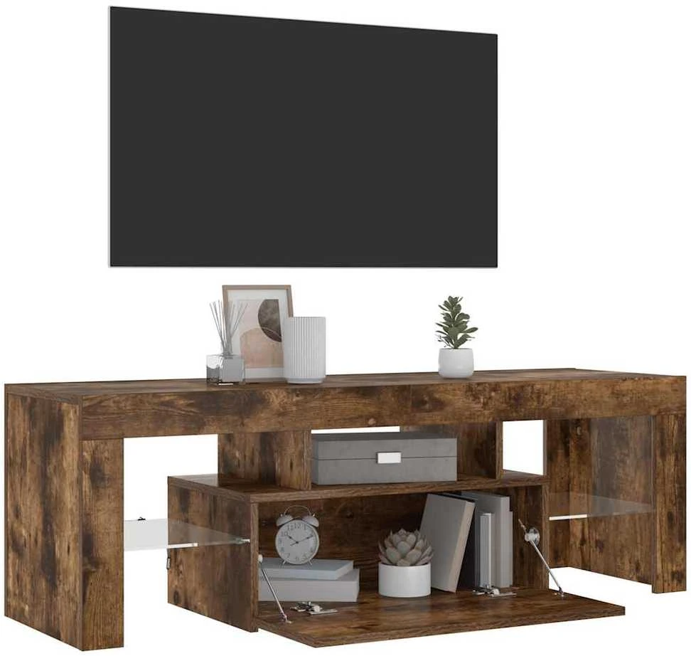 TV staliukas Televizoriaus spintelė su LED, dūminio ąžuolo, 120x35x40cm