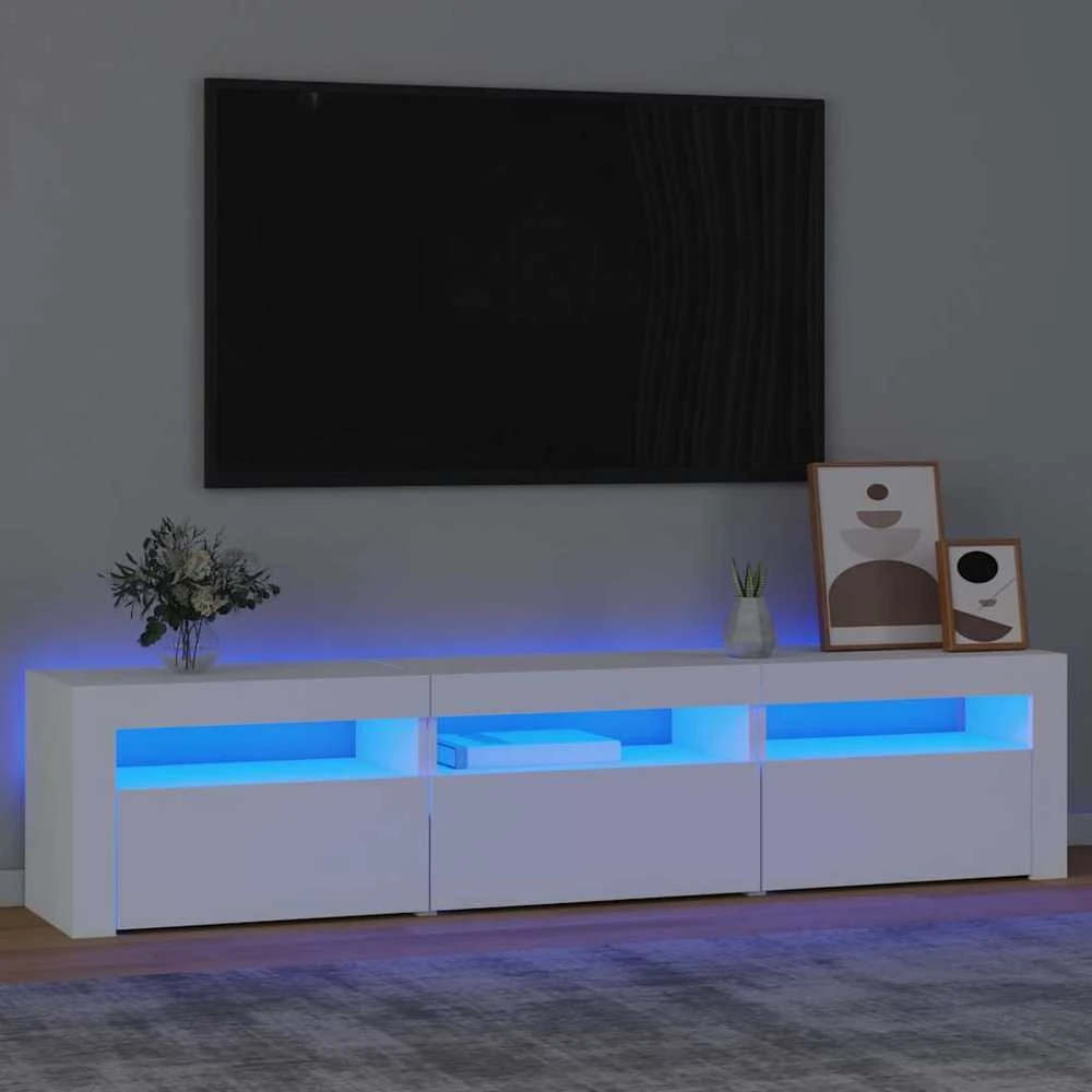 TV staliukas Televizoriaus spintelė su LED apšvietimu, balta, 180x35x40cm