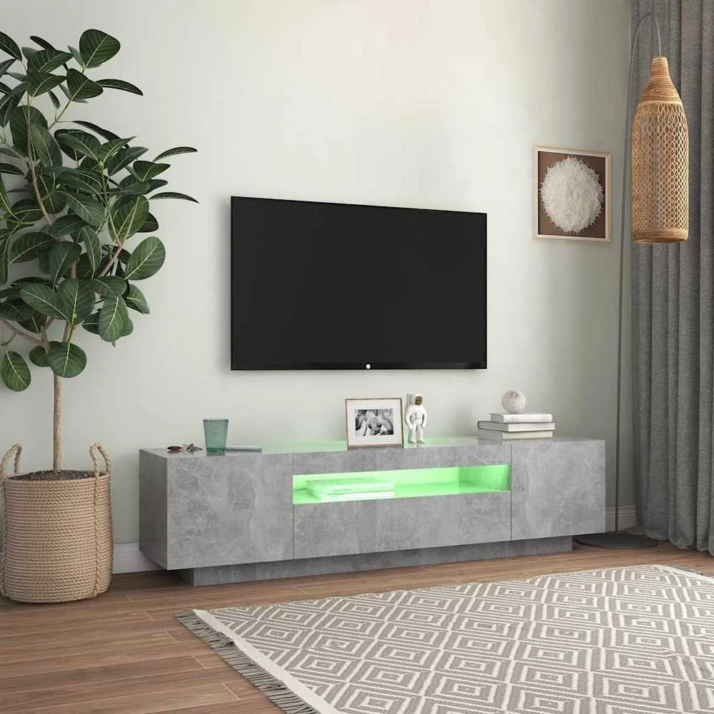 TV staliukas Televizoriaus spintelė su LED apšvietimu, pilka, 160x35x40cm