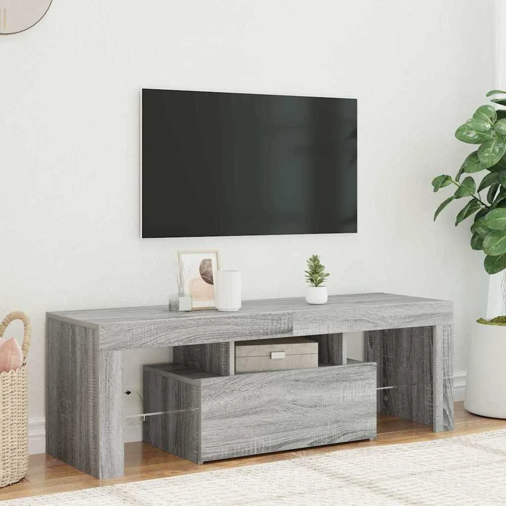 TV staliukas Televizoriaus spintelė su LED, pilka ąžuolo, 120x35x40cm