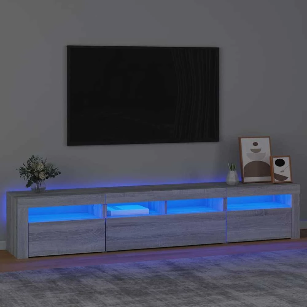 TV staliukas Televizoriaus spintelė su LED, pilka ąžuolo, 210x35x40cm