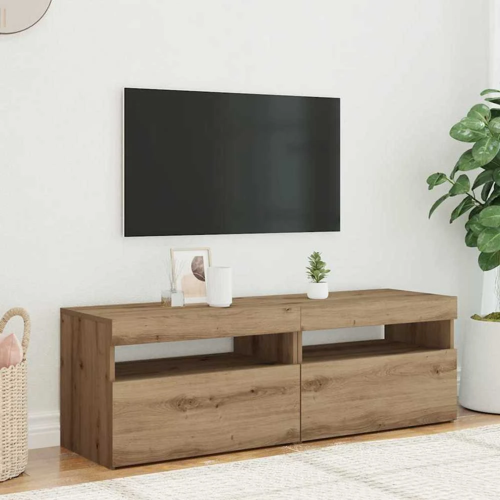 TV staliukas Televizoriaus spintelės su LED, 2vnt., artisano, mediena