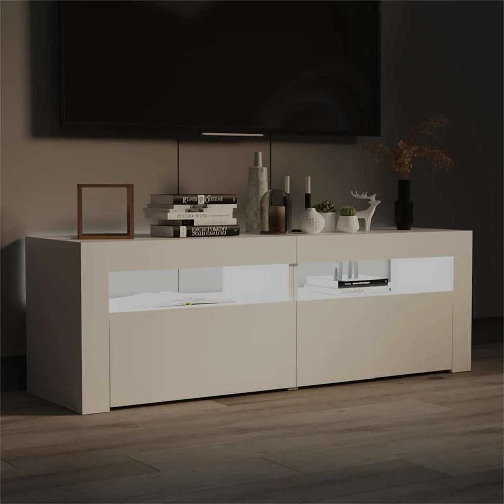TV staliukas TV spintelė su LED apšvietimu, balta spalva, 120x35x40 cm