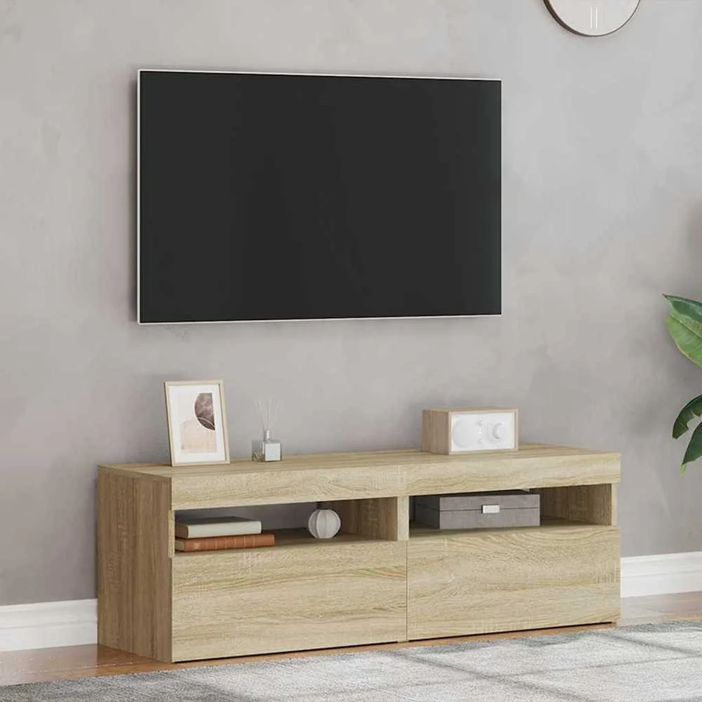 TV staliukas TV spintelės su LED apšvietimu, 2vnt., ąžuolo, 60x35x40cm