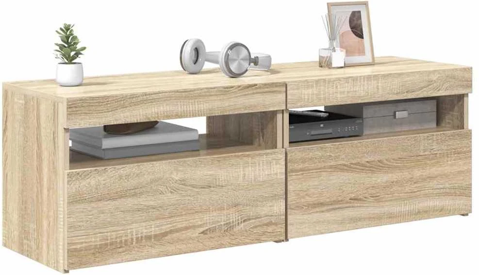 TV staliukas TV spintelės su LED apšvietimu, 2vnt., ąžuolo, 60x35x40cm