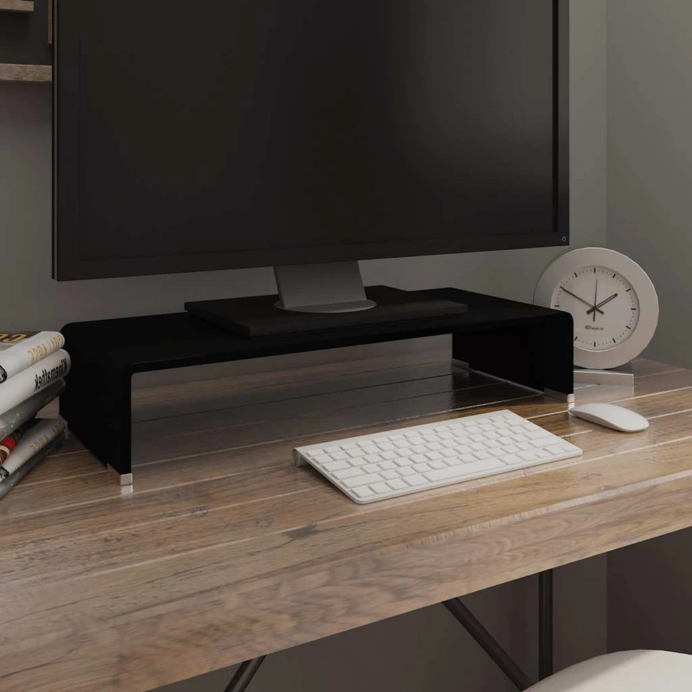 TV stovas/monitoriaus pakyla, juodas stiklas, 60x25x11 cm