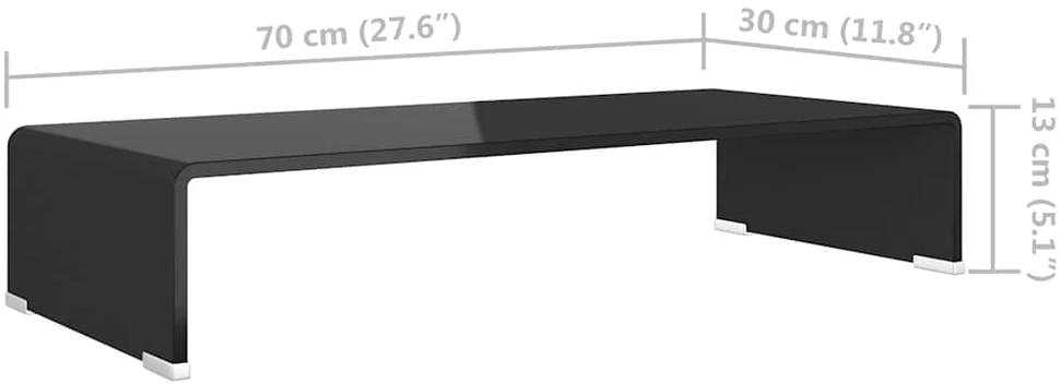 TV stovas/monitoriaus pakyla, juodas stiklas, 70x30x13 cm