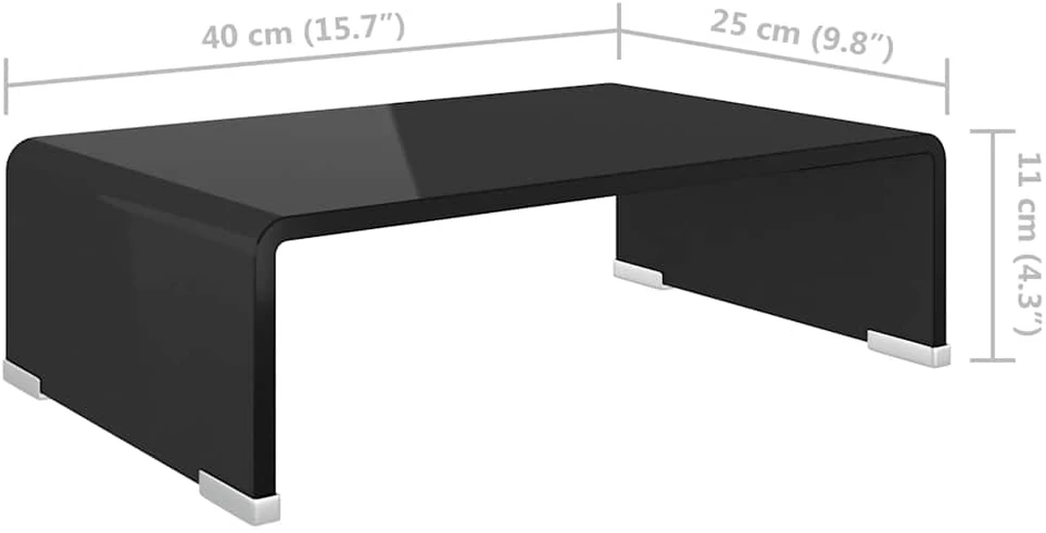 TV stovas/monitoriaus pakyla, juodas stiklas, 40x25x11 cm