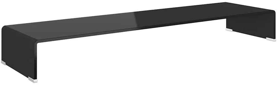 TV stovas/monitoriaus pakyla, juodas stiklas, 110x30x13 cm