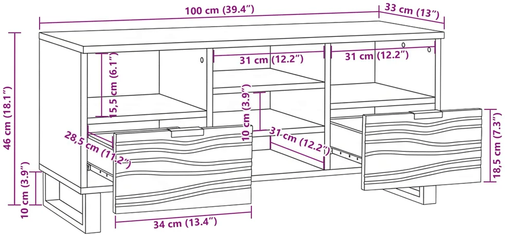 TV staliukas TV vienetai 100 x 33 x 46 cm Ruda Apdirbta mediena