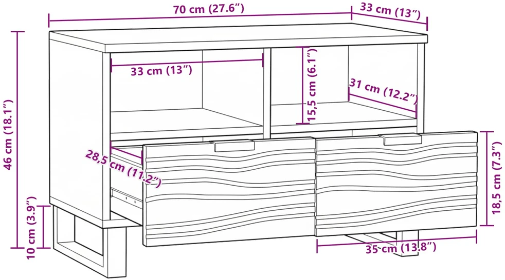 TV staliukas TV vienetai 70 x 33 x 46 cm Balta Apdirbta mediena