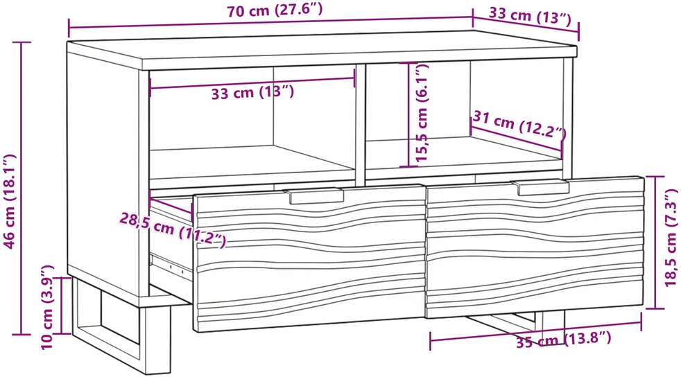 TV staliukas TV vienetai 70 x 33 x 46 cm graikinis riešutmedis