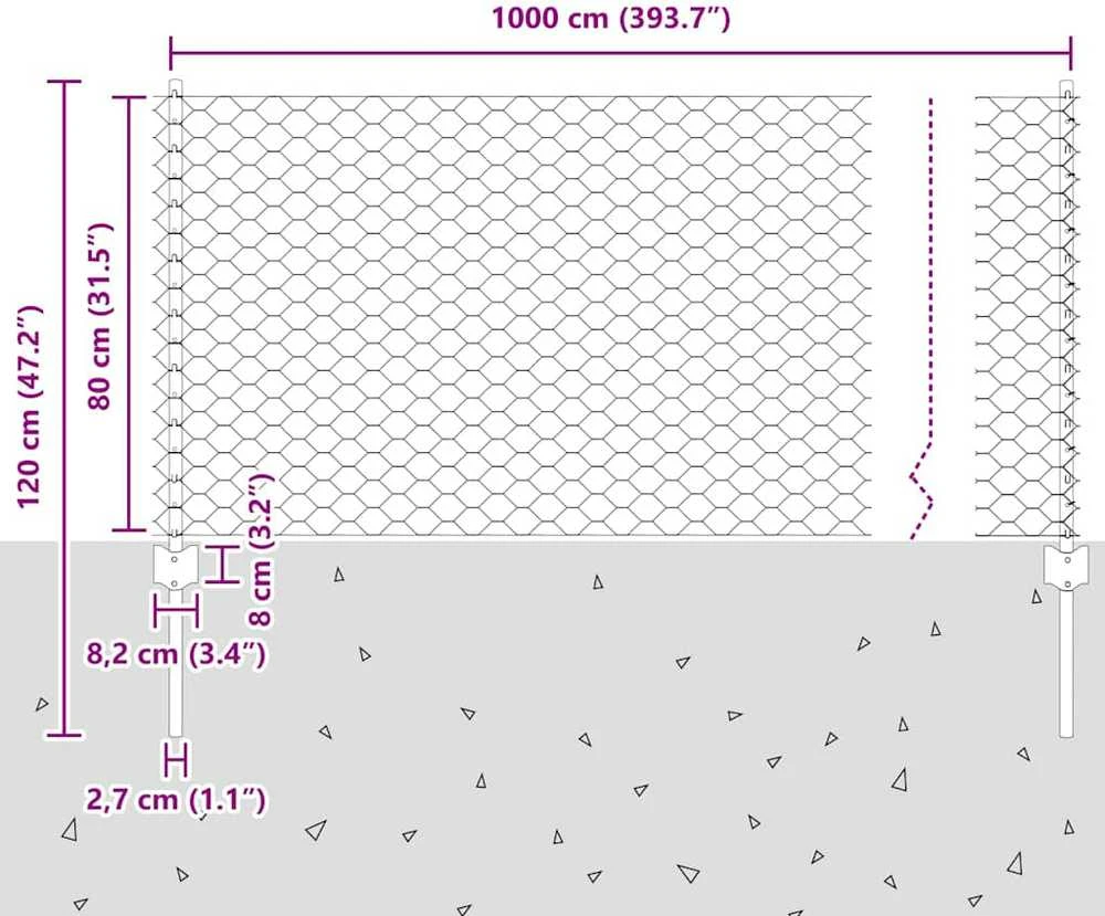Hexagonal Fence with Post 10 x 0,8 m Galvanizuotas plienas