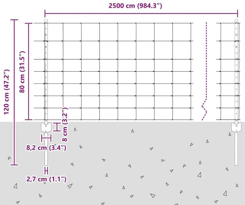Lauko laukinė tvora su stulpais 25 x 0,8 m Sidabrinė Tinklelis
