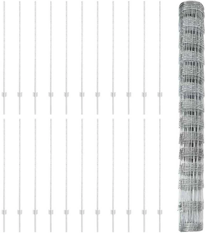 Lauko laukinė tvora su stulpais 50 x 1,4 m Sidabrinė Tinklelis