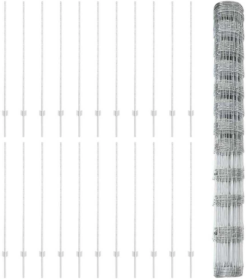 Lauko laukinė tvora su stulpais 50 x 1,4 m Sidabrinė Tinklelis