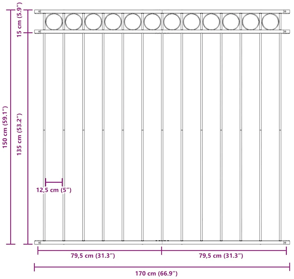 Tvoros segmentas, juodos spalvos, 1,7x1,5m, plienas