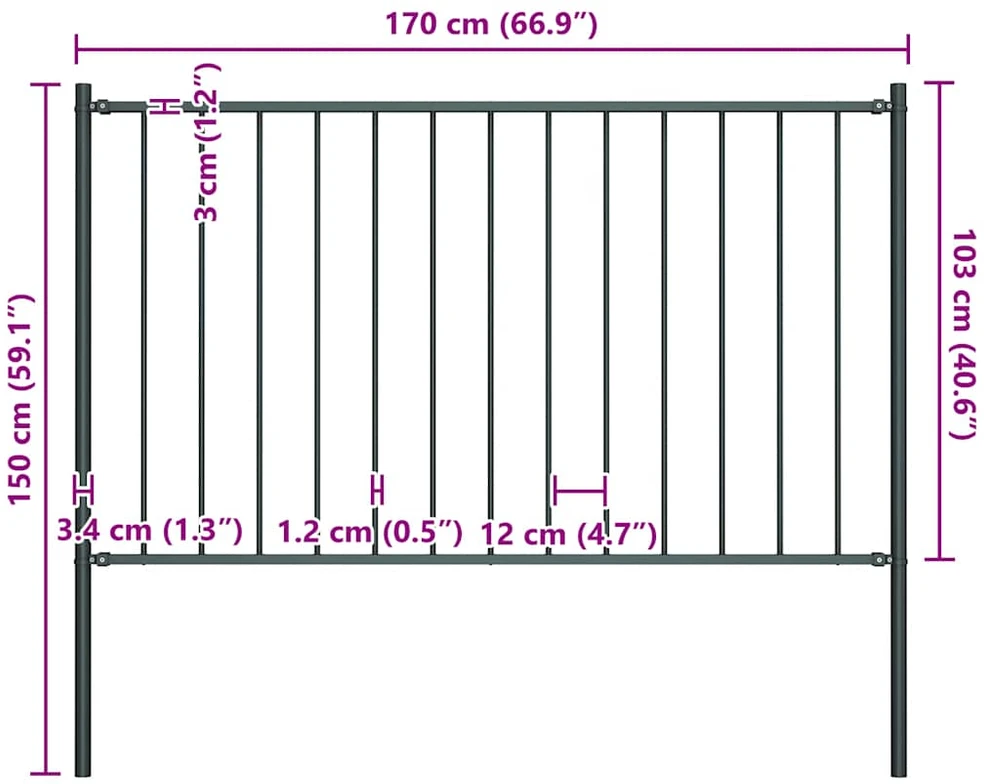 Tvoros plokštė su stulpais, antracito spalvos, 1,7x1m, plienas