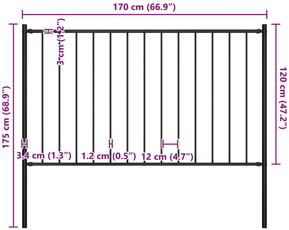 Tvoros plokštė su stulpais, juodos spalvos, 1,7x1,25m, plienas