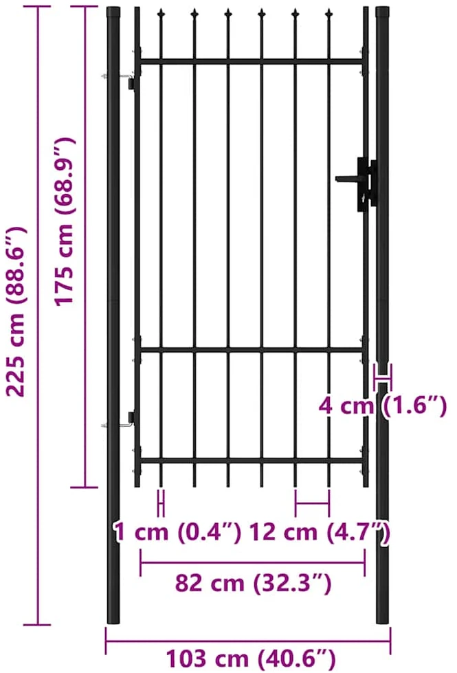 Varteliai su smailiais viršugaliais, juodi, 1x1,75m, plienas