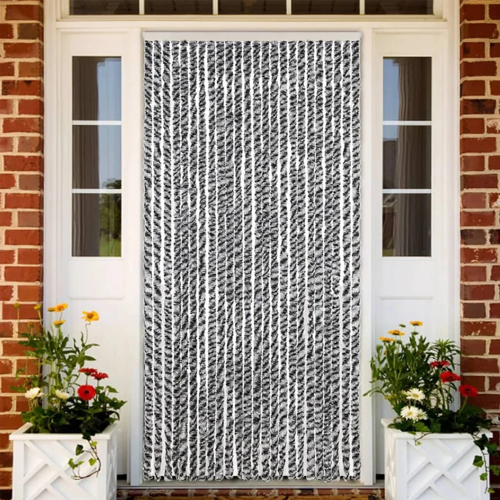 Užuolaida nuo musių, pilka/juoda/balta, 100x220cm, šenilis