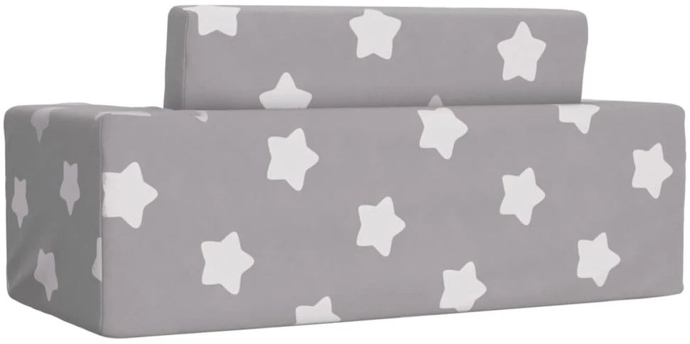 Vaikiška dvivietė sofa-lova, pilka, pliušas, su žvaigždėmis
