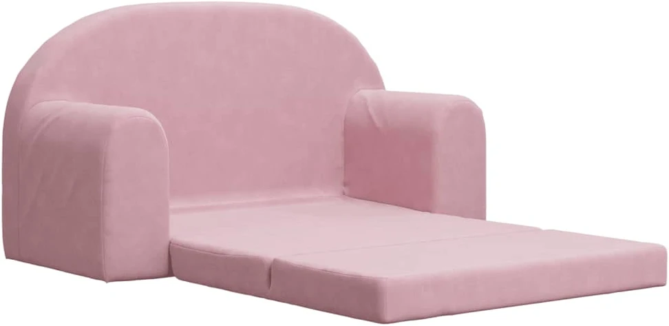 Vaikiška dvivietė sofa-lova, rožinės spalvos, minkštas pliušas