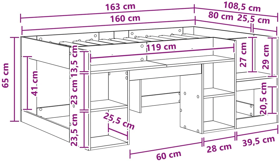 Vaikiška lova su saugykla Balta 80 x 160 cm Apdirbta mediena