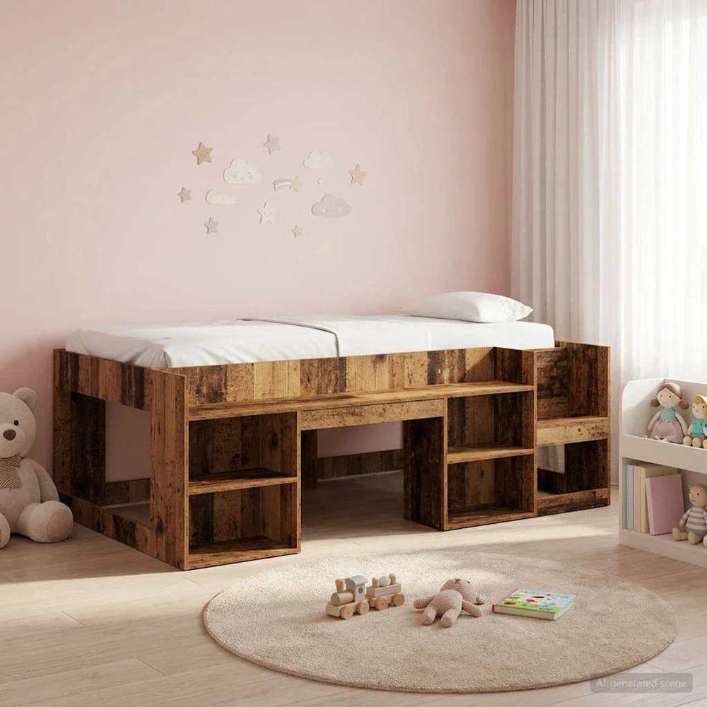 Vaikiška lova su saugykla Sendintos medienos 90 x 190 cm