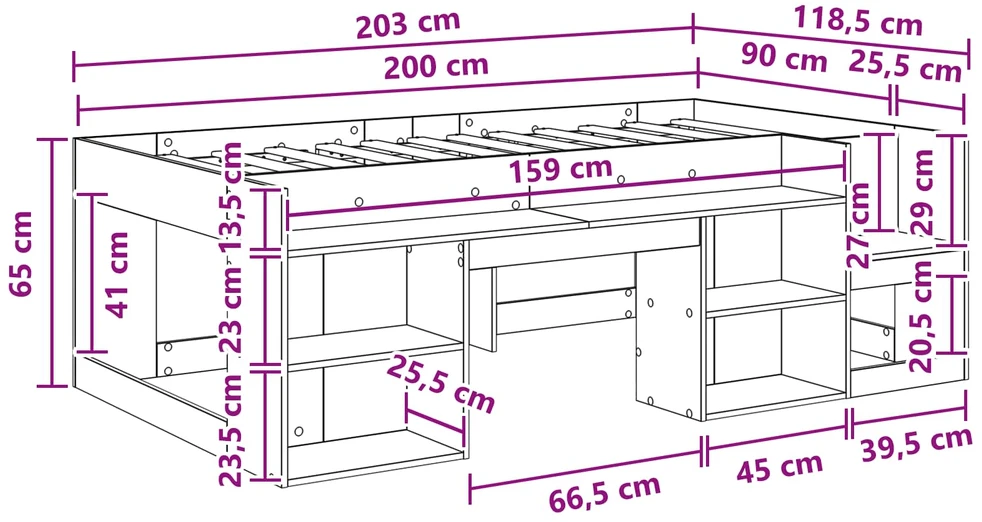 Vaikiška lova su saugykla Sendintos medienos 90 x 200 cm