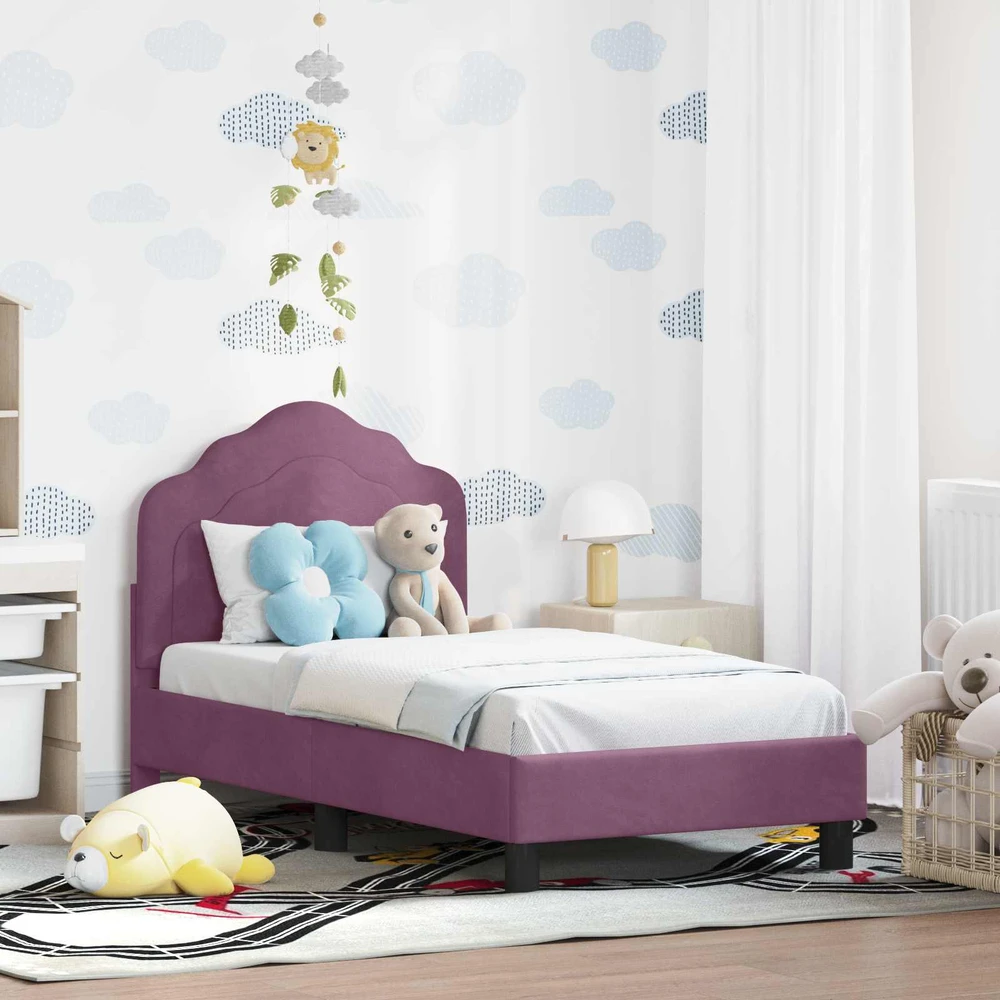 Lova Vaikiška Lovo Rėmas su Galvūgaliu Violetinė 70 x 140 cm Aksomas