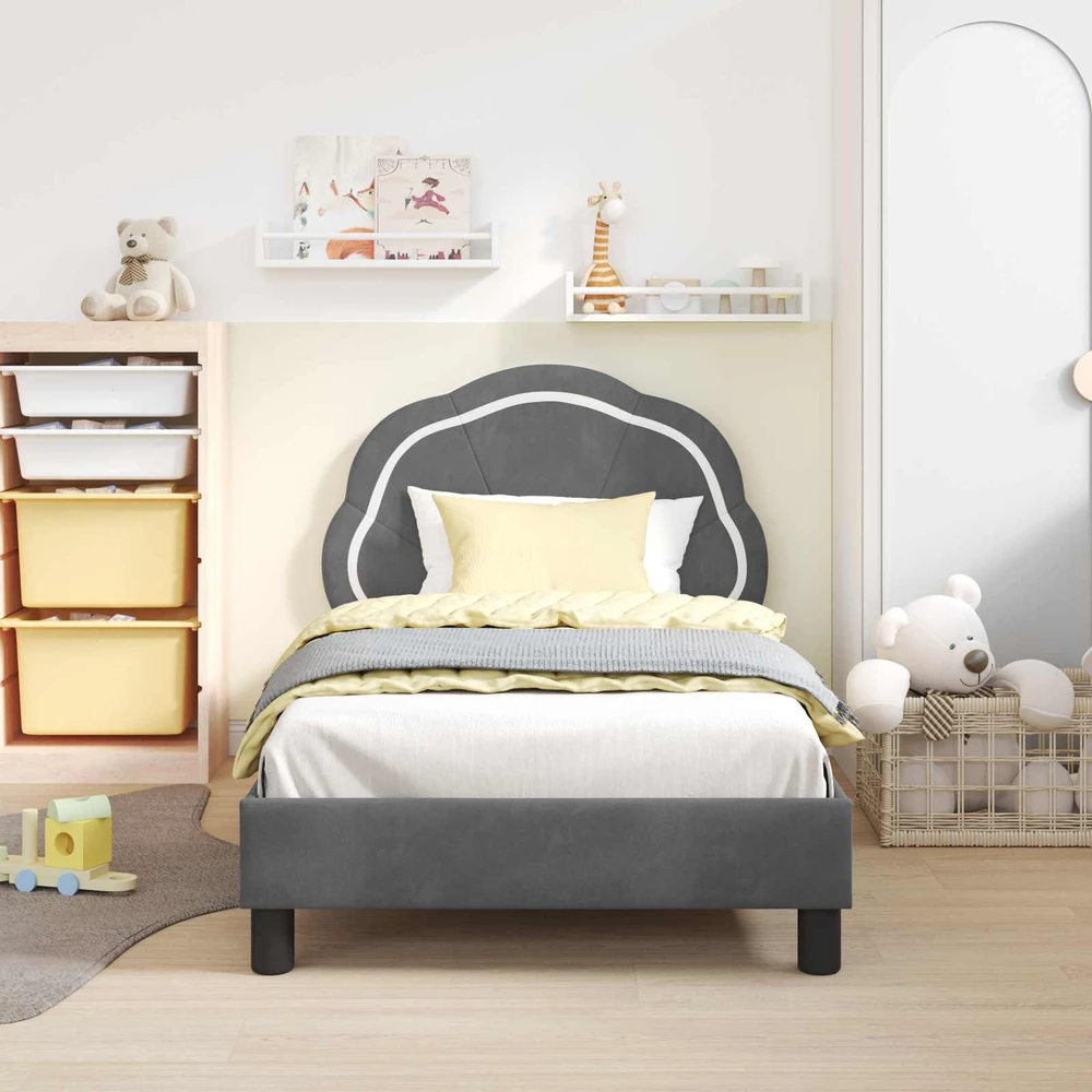 Lova Vaikiška lovos konstrukcija su galvūgaliu Tamsiai pilka Aksomas