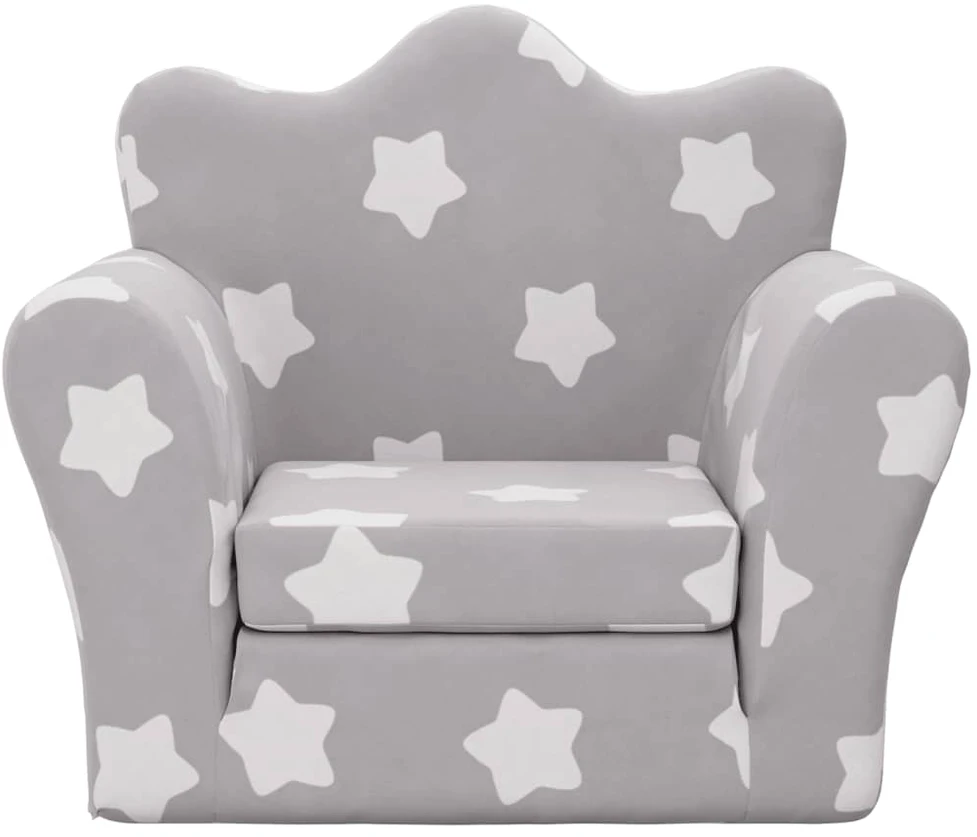 Vaikiška sofa-lova, pilka, minkštas pliušas, su žvaigždėmis