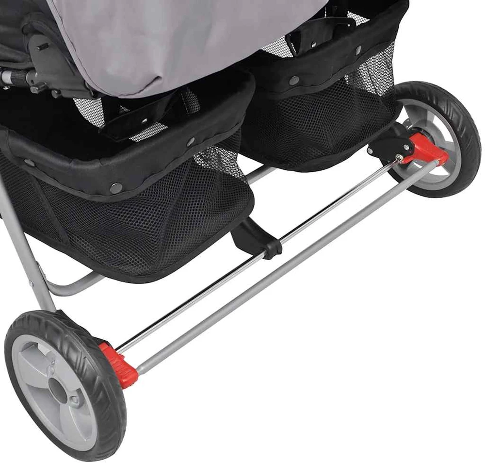 Vaikiškas vežimėlis dvynukams, pilkas ir juodas, plienas