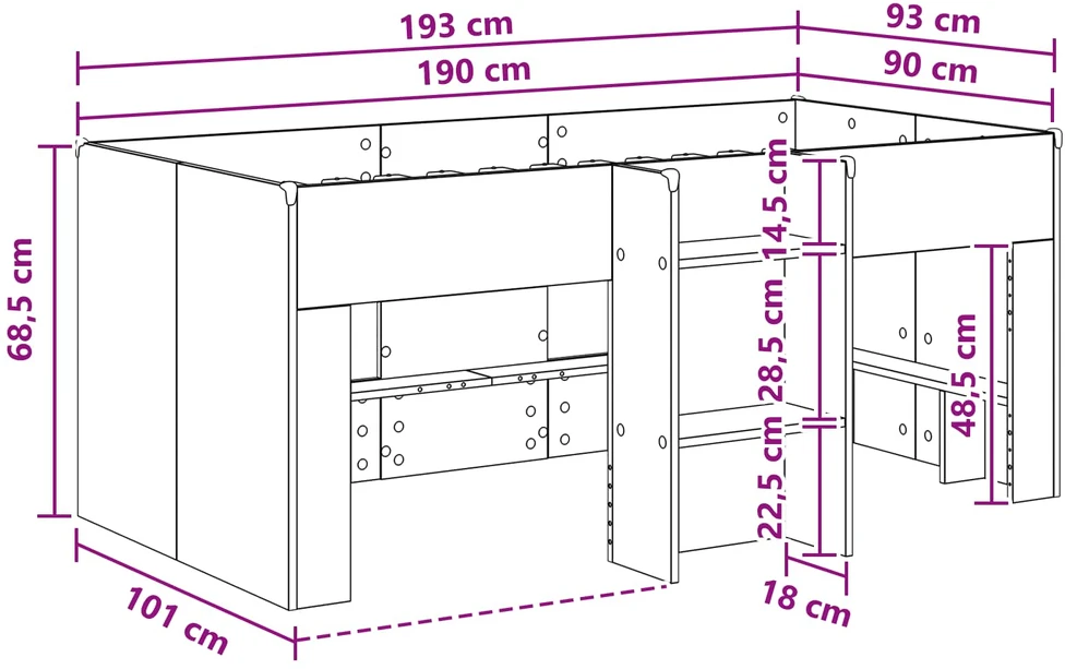 Vaikų Aukštas Lova Balta 90 x 190 cm Apdirbta mediena