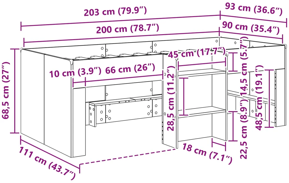 Vaikų Aukštas Lova Balta 90 x 200 cm Apdirbta mediena