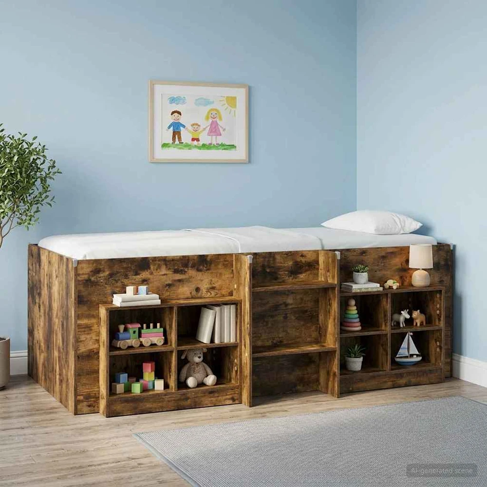 Vaikų Aukštas Lova Dūminio ąžuolo 75 x 190 cm Apdirbta mediena