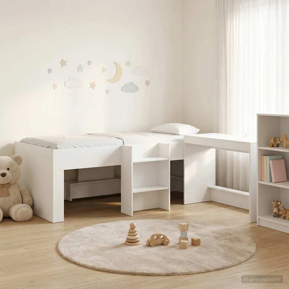 Lova Vaikų Aukštas Lovos Rėmas su Rašomuoju Stalu 2 vnt. Balta