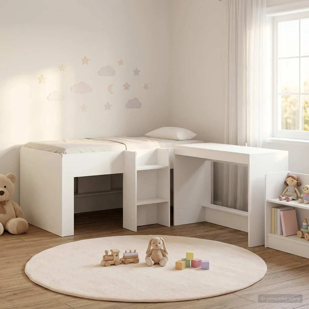 Lova Vaikų Aukštas Lovos Rėmas su Rašomuoju Stalu 2 vnt. Balta