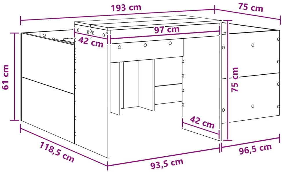 Lova Vaikų Aukštas Lovos Rėmas su Rašomuoju Stalu Juoda 75 x 190 cm