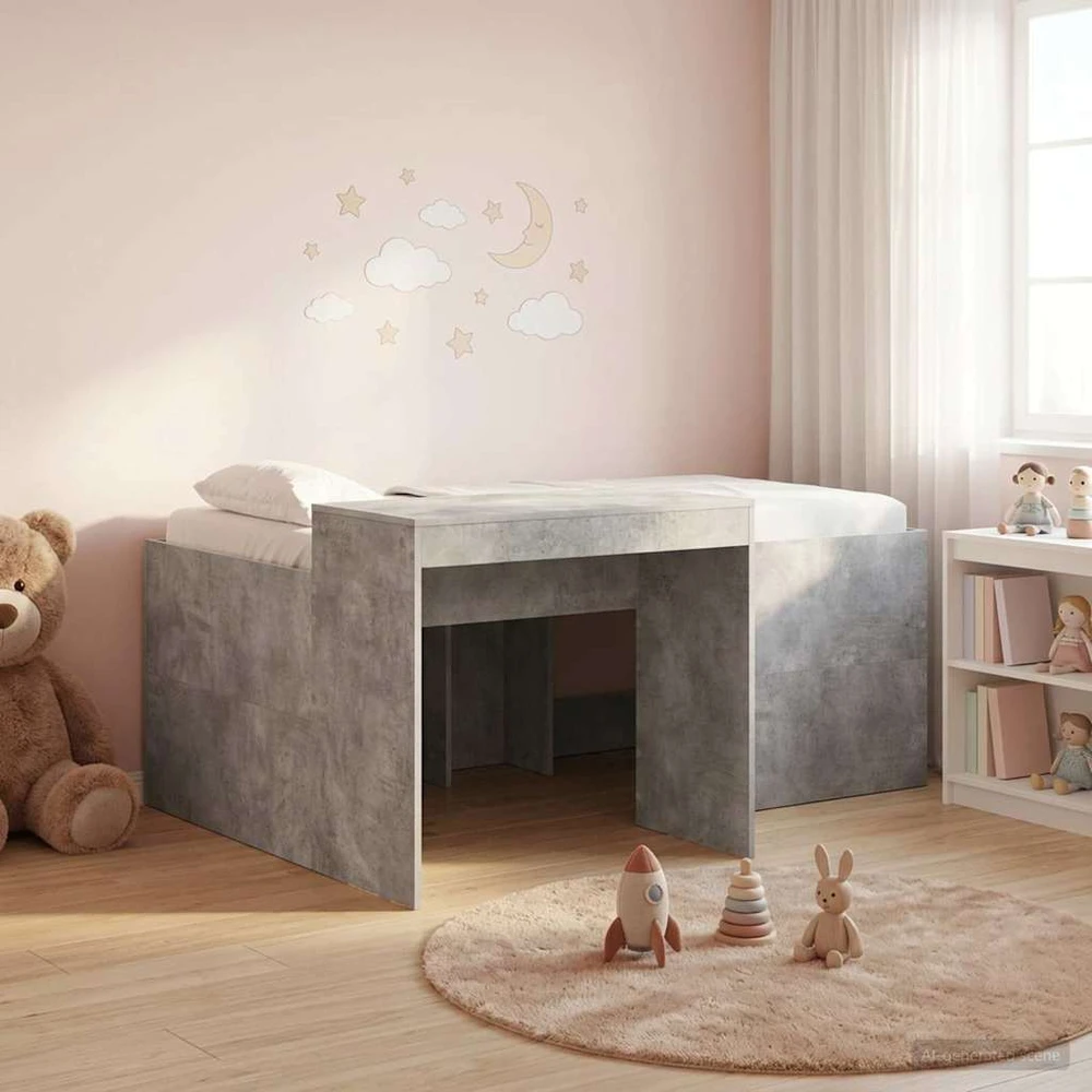 Lova Vaikų Aukštas Lovos Rėmas su Rašomuoju Stalu Betono pilka