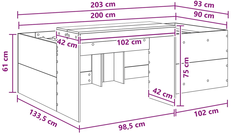 Lova Vaikų Aukštas Lovos Rėmas su Rašomuoju Stalu Balta 90 x 200 cm