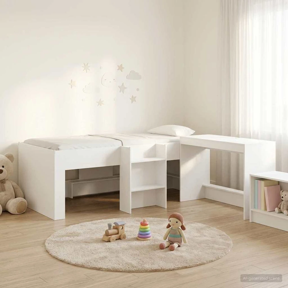 Lova Vaikų Aukštas Lovos Rėmas su Rašomuoju Stalu 2 vnt. Balta