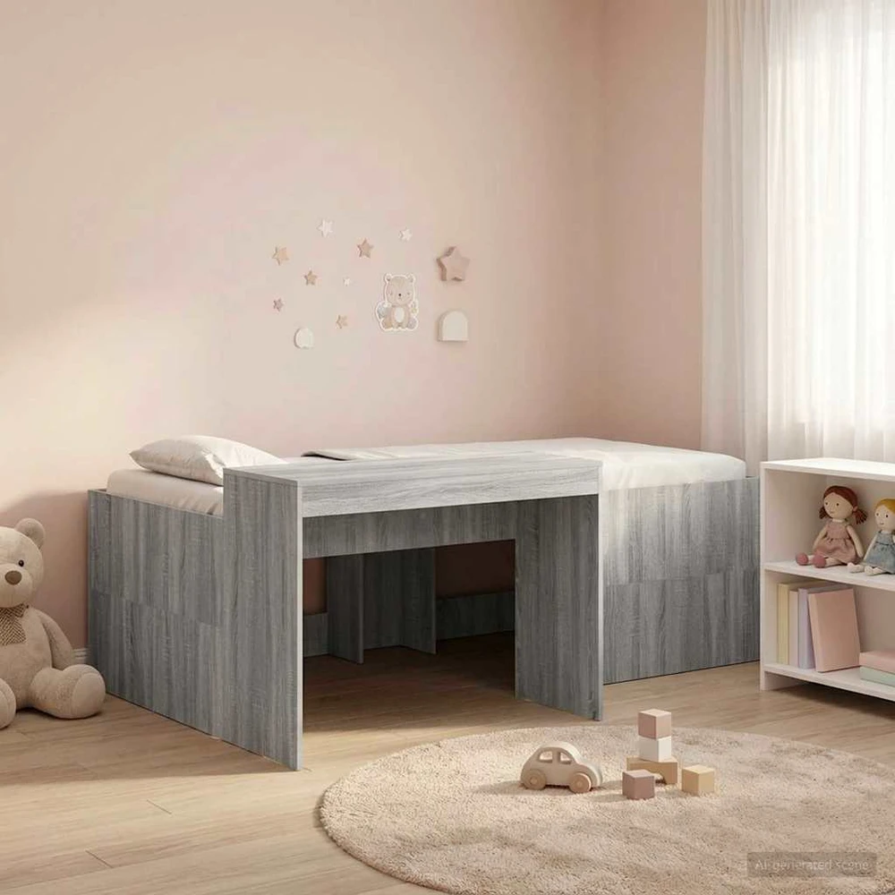 Lova Vaikų Aukštas Lovos Rėmas su Rašomuoju Stalu Pilka Sonoma