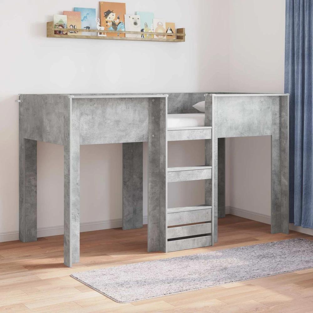 Vaikų dvigulė lova Betono pilka 75 x 190 cm Apdirbta mediena