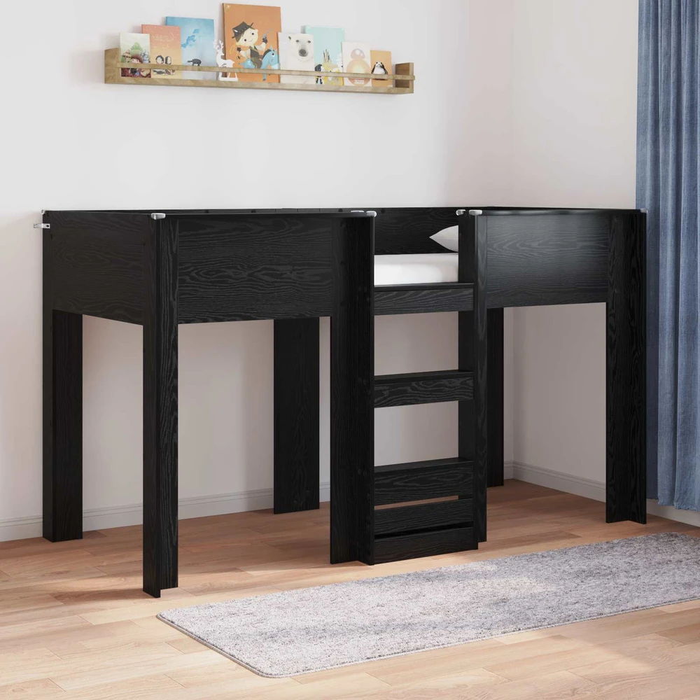 Vaikų dvigulė lova Juodas ąžuolas 75 x 190 cm Apdirbta mediena